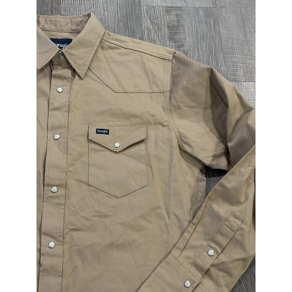 Wrangler Shirt Mens XL Tall Brown Long Sleeve Pearl Snap Wrancher Pockets Work - Picture 2 of 8